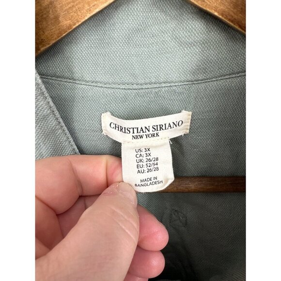 Christian Siriano NY Linen Blend Snap Front Medium Green Utility Jacket Size 3X - Picture 5 of 11
